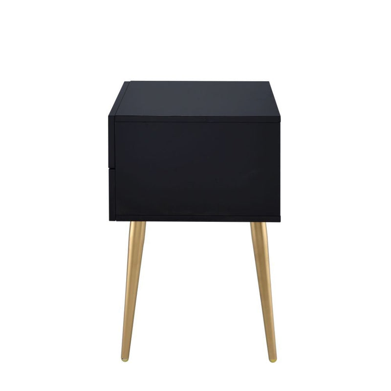 24" Black And Gold Wood And Iron End Table With Two Drawers - Living Room