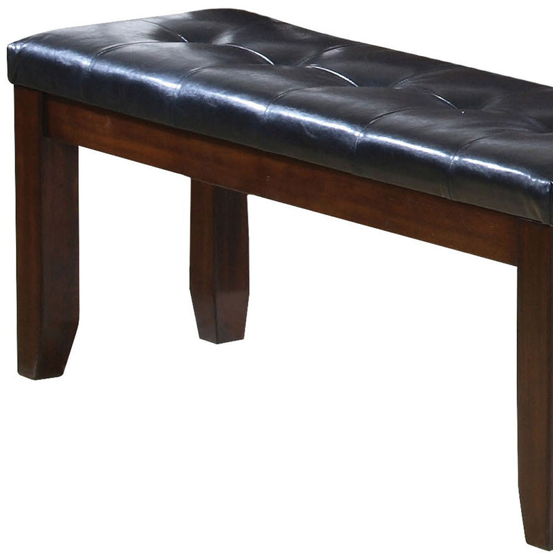 48" Black and Espresso Faux Leather and Wood Upholstered Bench - Living Room