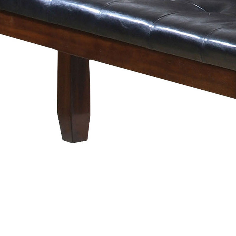 48" Black and Espresso Faux Leather and Wood Upholstered Bench - Living Room
