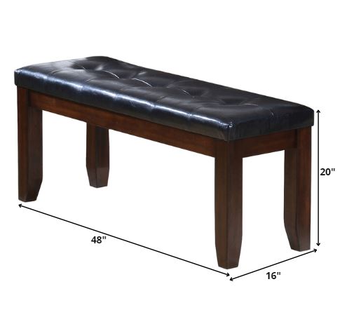 48" Black and Espresso Faux Leather and Wood Upholstered Bench - Living Room