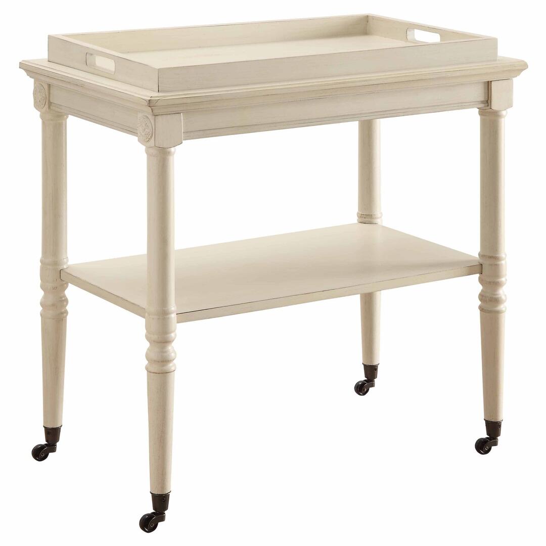 30" Antiqued White Wood Rolling Bar Cart - Kitchen & Dining