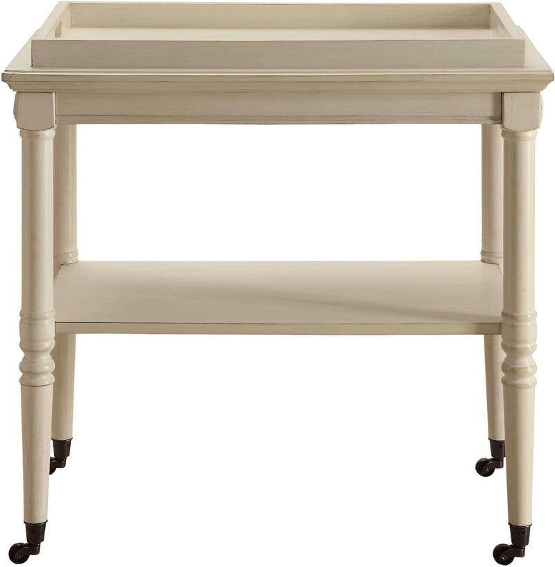 30" Antiqued White Wood Rolling Bar Cart - Kitchen & Dining