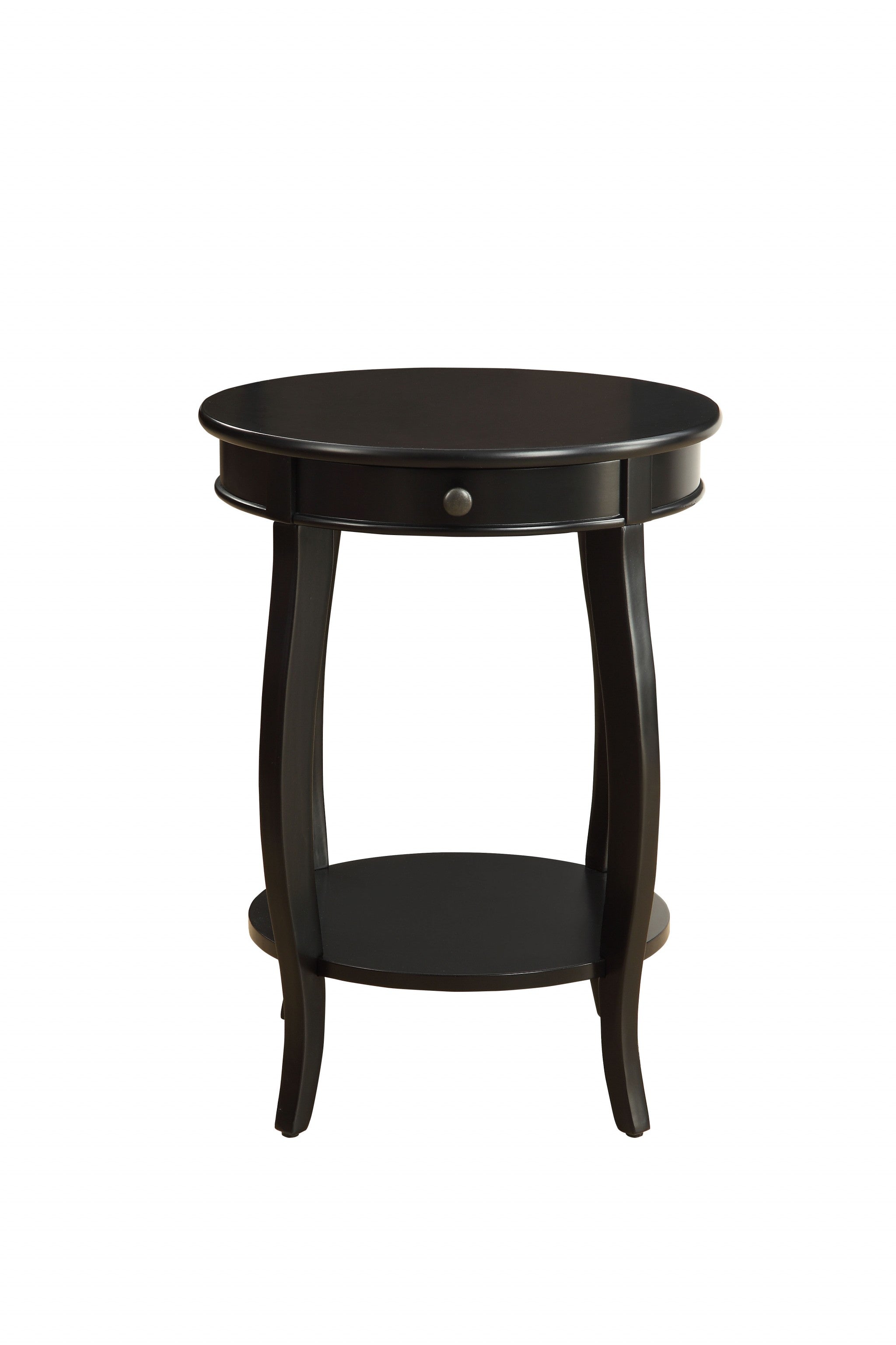 24" Black Wood Round End Table With Drawer And Shelf - Living Room
