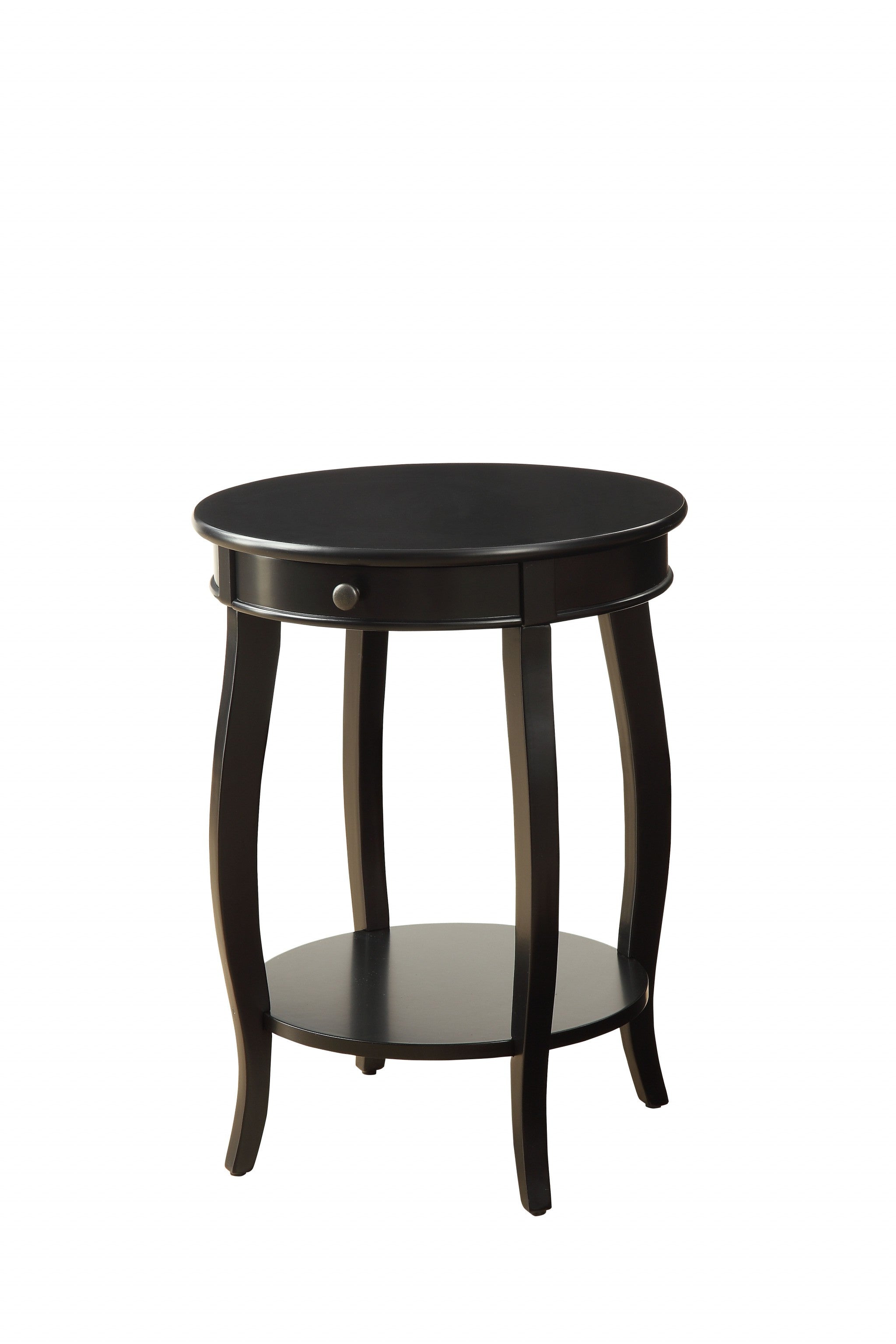 24" Black Wood Round End Table With Drawer And Shelf - Living Room
