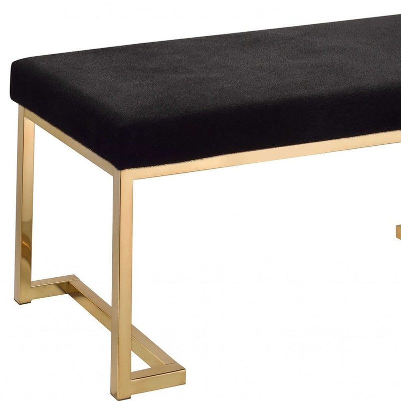 40" Black and Champagne Upholstered Faux Fur Bench - Living Room