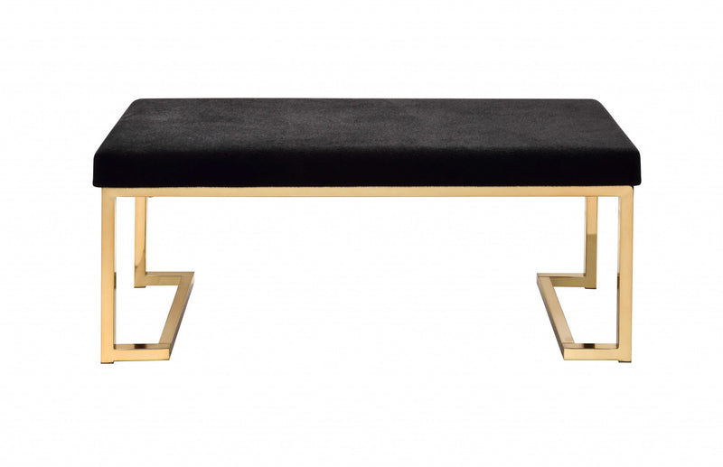 40" Black and Champagne Upholstered Faux Fur Bench - Living Room
