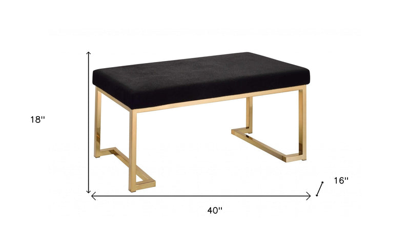 40" Black and Champagne Upholstered Faux Fur Bench - Living Room