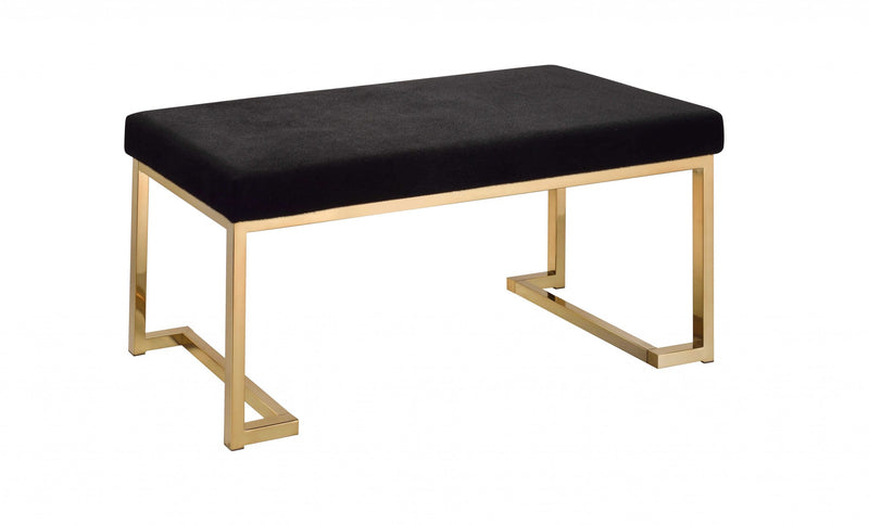 40" Black and Champagne Upholstered Faux Fur Bench - Living Room