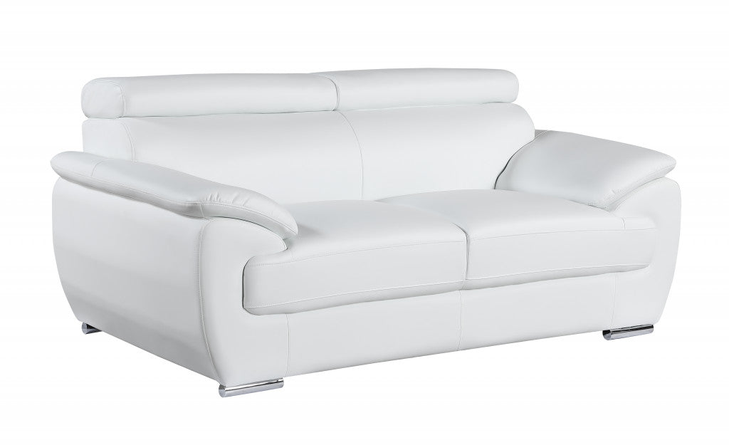 69" White And Silver Faux Leather Loveseat - Living Room