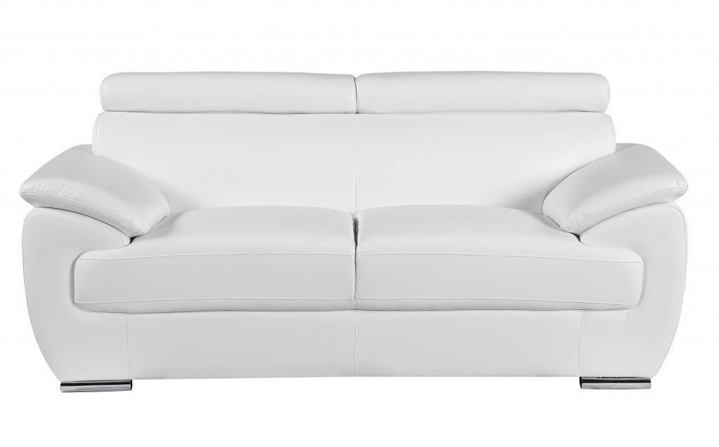 69" White And Silver Faux Leather Loveseat - Living Room