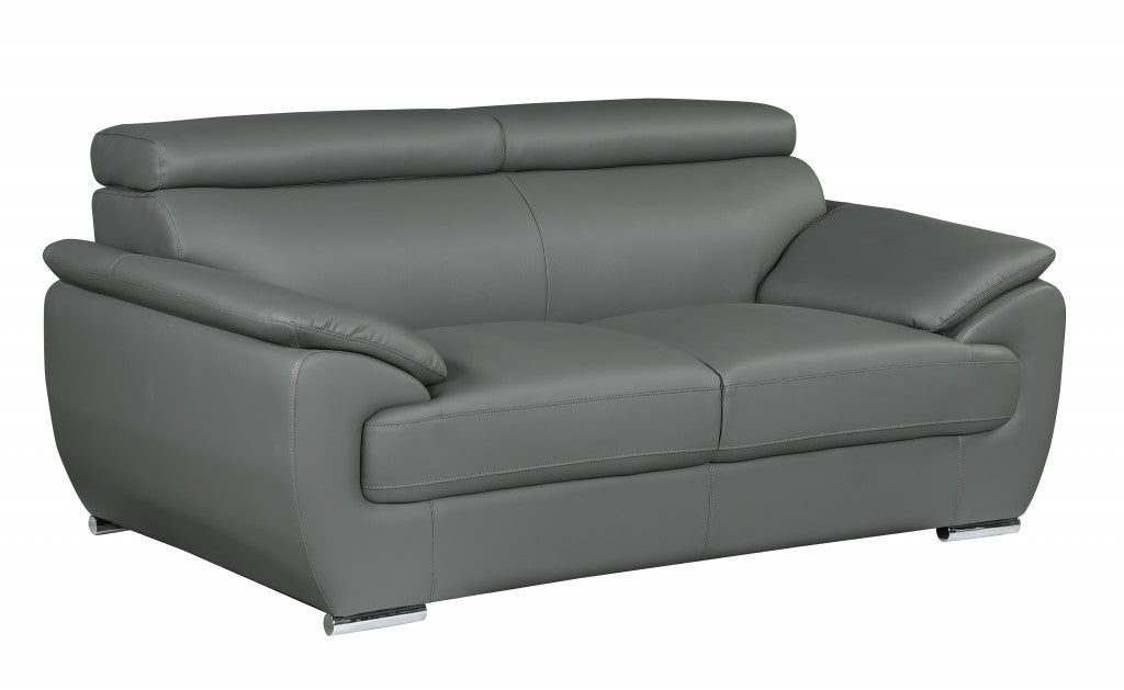 69" Gray And Silver Faux Leather Loveseat - Living Room