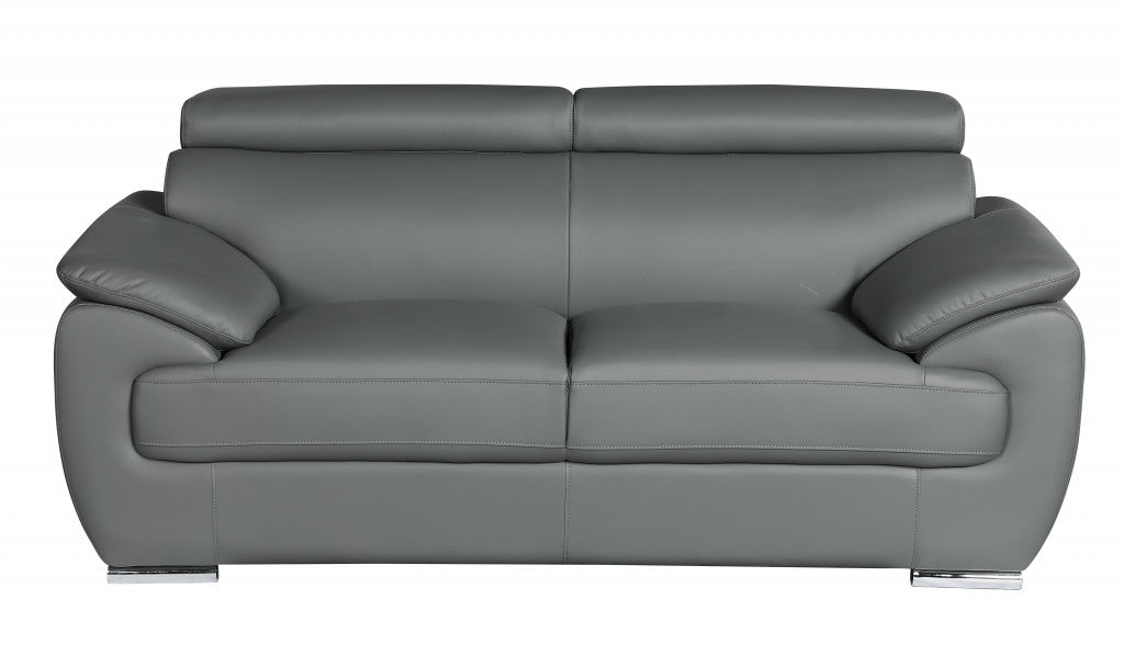 69" Gray And Silver Faux Leather Loveseat - Living Room