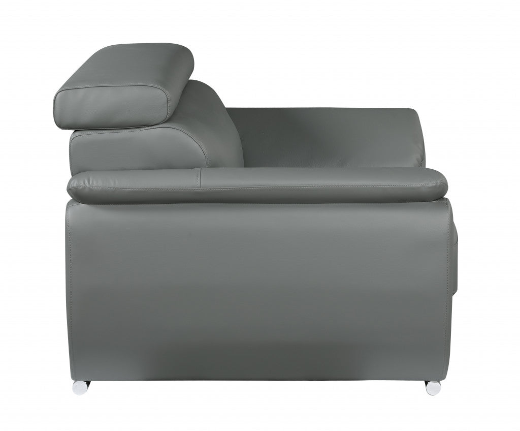 69" Gray And Silver Faux Leather Loveseat - Living Room