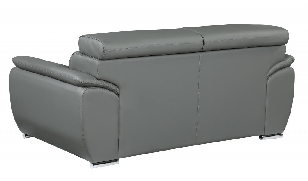 69" Gray And Silver Faux Leather Loveseat - Living Room