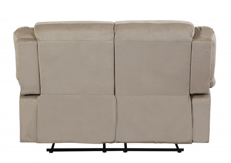 60" Beige Microfiber Manual Reclining Loveseat - Living Room