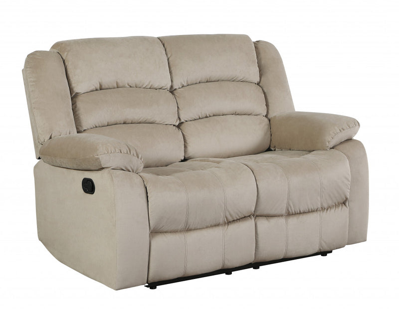 60" Beige Microfiber Manual Reclining Loveseat - Living Room