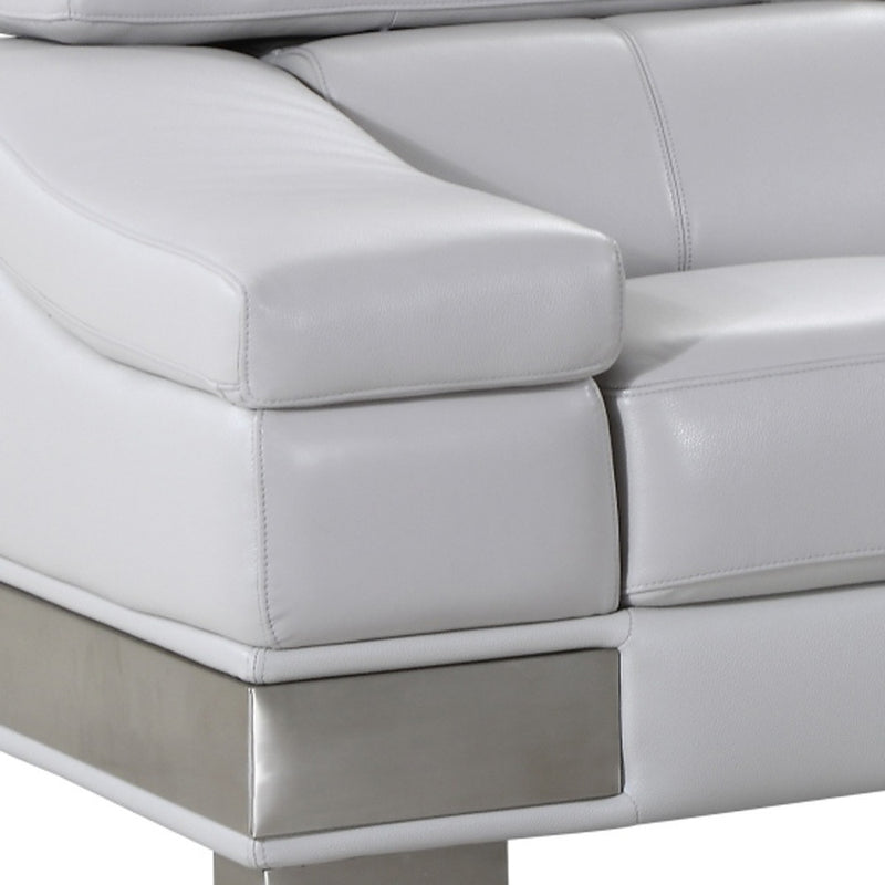 73" Light Gray And Silver Genuine Leather Love Seat - Living Room