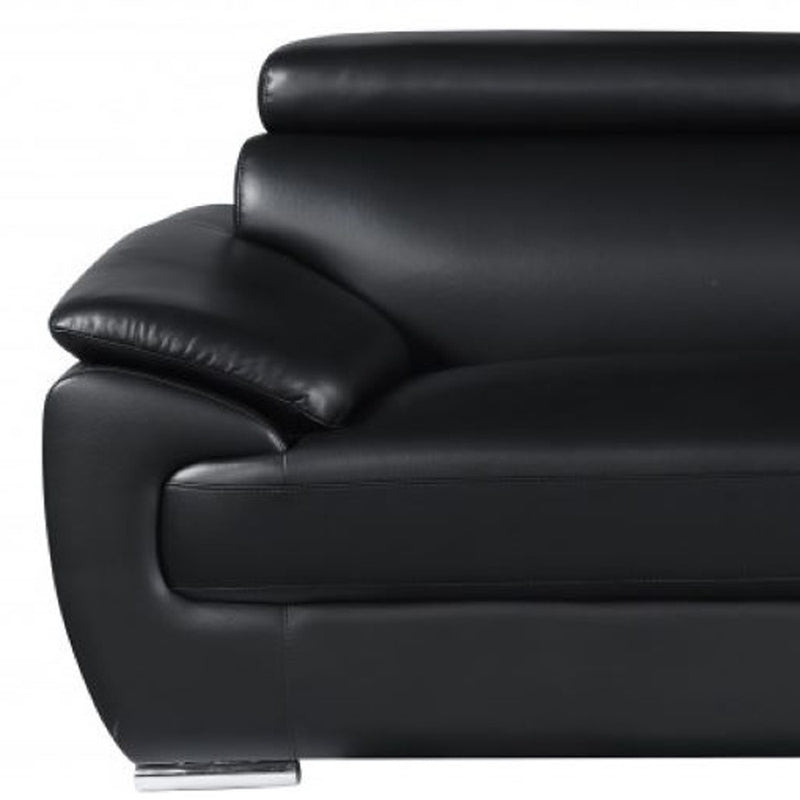 86" Black Leather Sofa With Silver Legs - Living Room