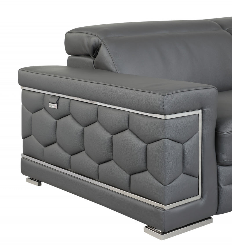 47" Dark Gray And Silver Genuine Leather Arm Chair - Living Room