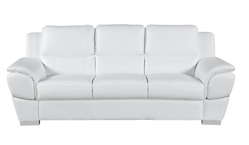 85" White Genuine Leather Sofa - Living Room