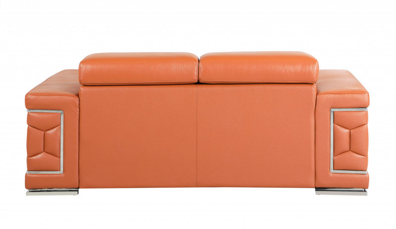 71" Camel And Silver Genuine Leather Love Seat - Living Room