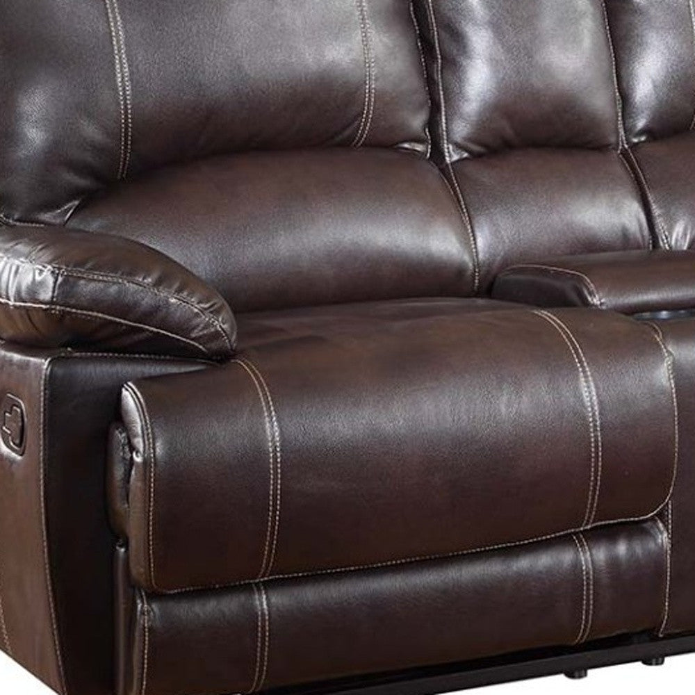 76" Brown Faux Leather Manual Reclining Love Seat With Storage - Living Room