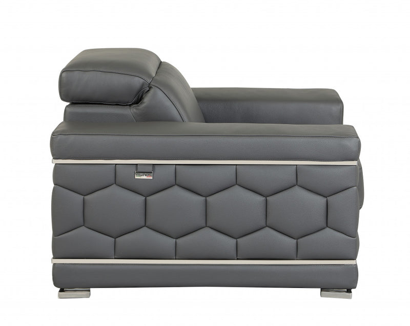 71" Gray And Silver Genuine Leather Love Seat - Living Room