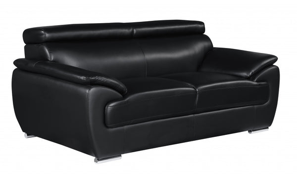 69" Black And Silver Faux Leather Loveseat - Living Room