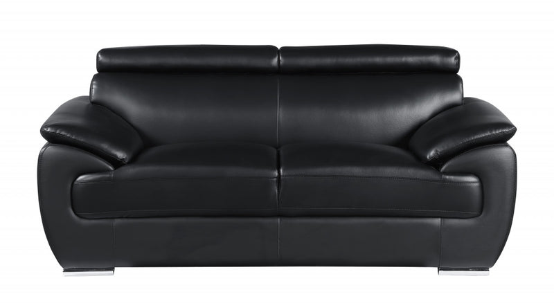 69" Black And Silver Faux Leather Loveseat - Living Room