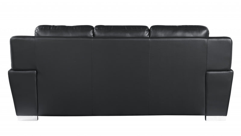 85" Black Genuine Leather Sofa - Living Room
