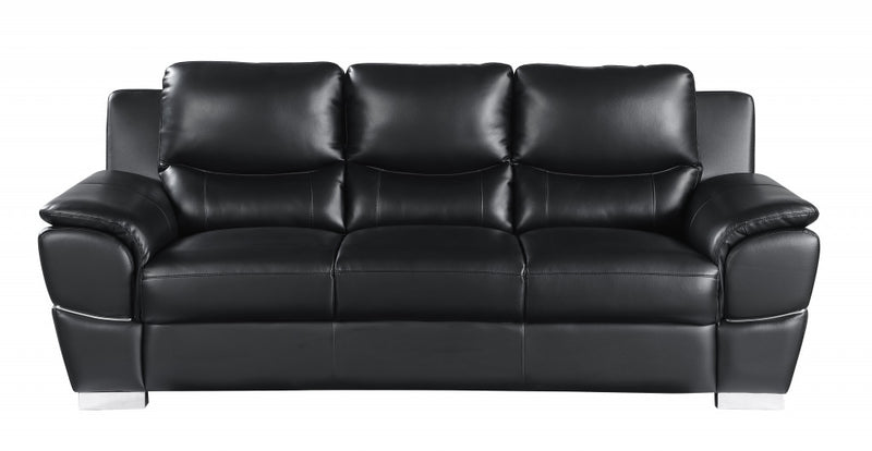 85" Black Genuine Leather Sofa - Living Room