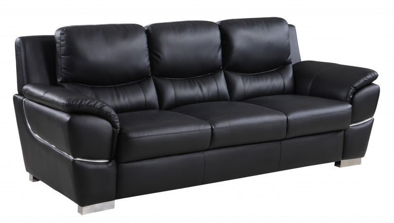 85" Black Genuine Leather Sofa - Living Room