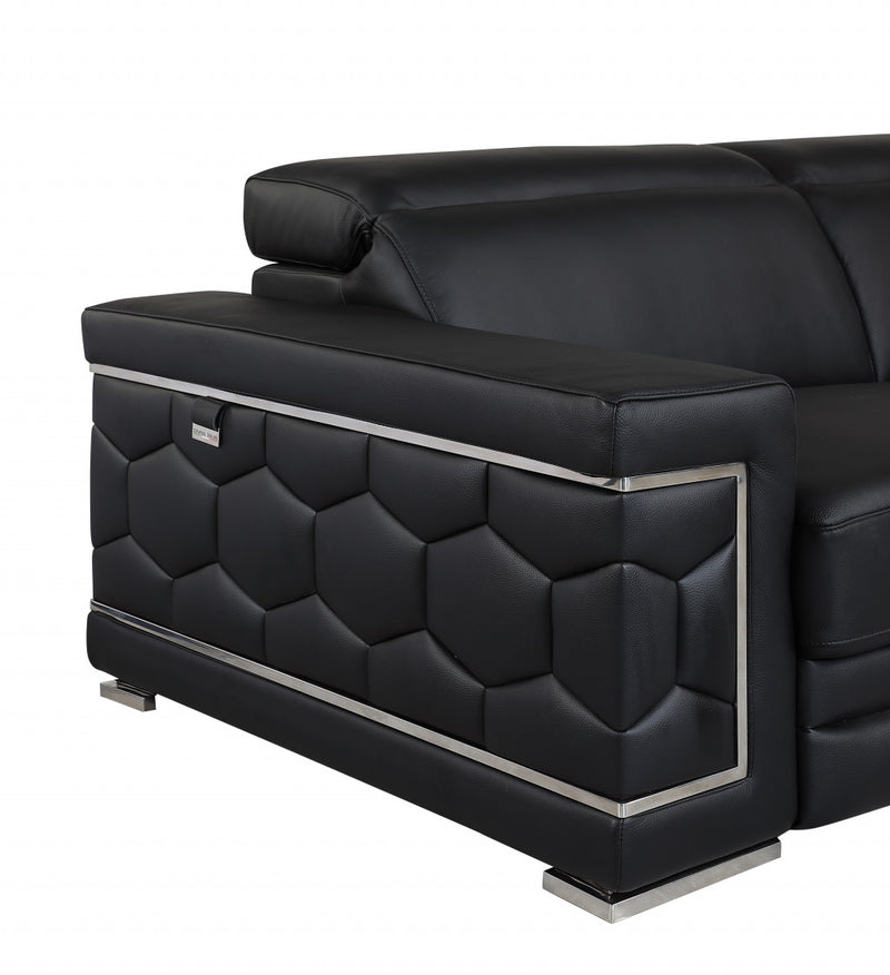 71" Black And Silver Genuine Leather Love Seat - Living Room