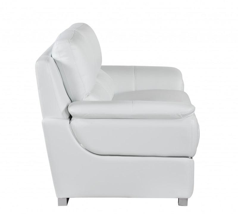 69" White And Silver Faux Leather Love Seat - Living Room
