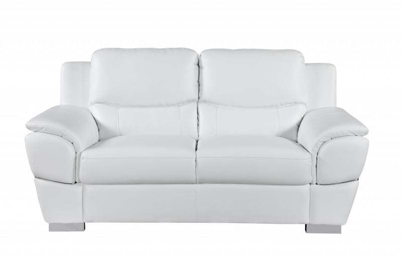 69" White And Silver Faux Leather Love Seat - Living Room