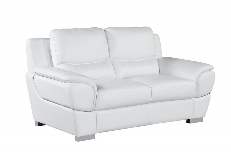 69" White And Silver Faux Leather Love Seat - Living Room