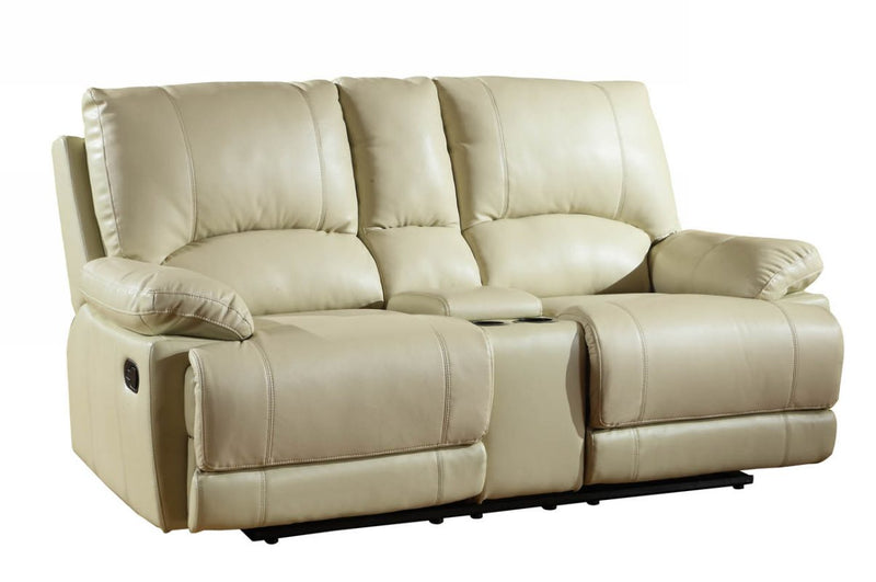76" Beige Faux Leather Manual Reclining Love Seat With Storage - Living Room
