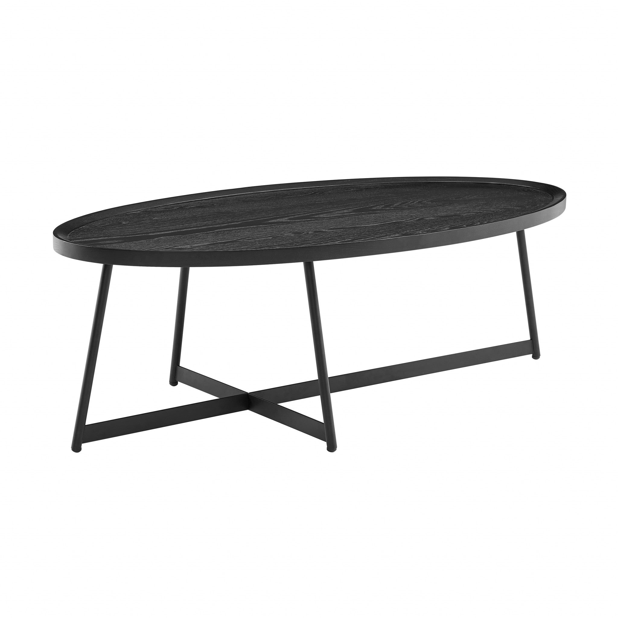 47" Black Wood And Metal Oval Frame Coffee Table - Living Room