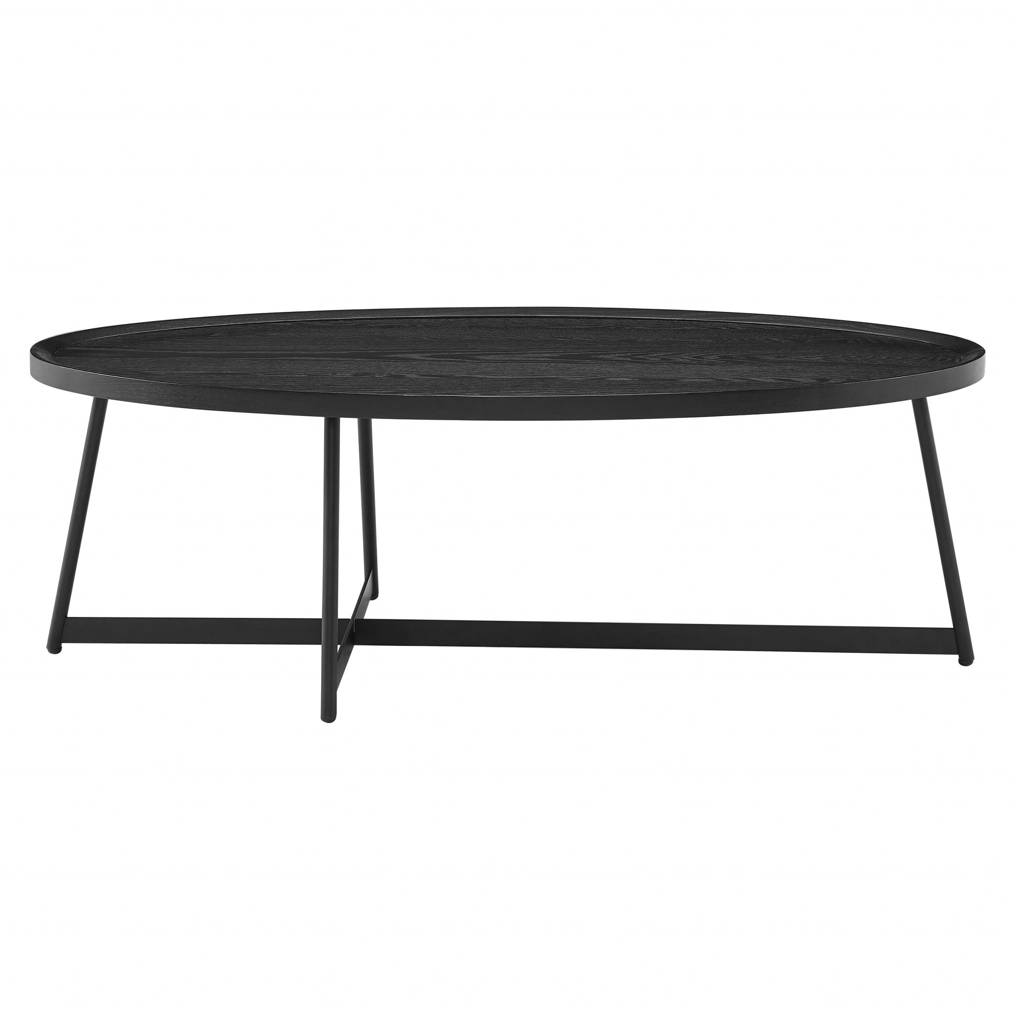 47" Black Wood And Metal Oval Frame Coffee Table - Living Room