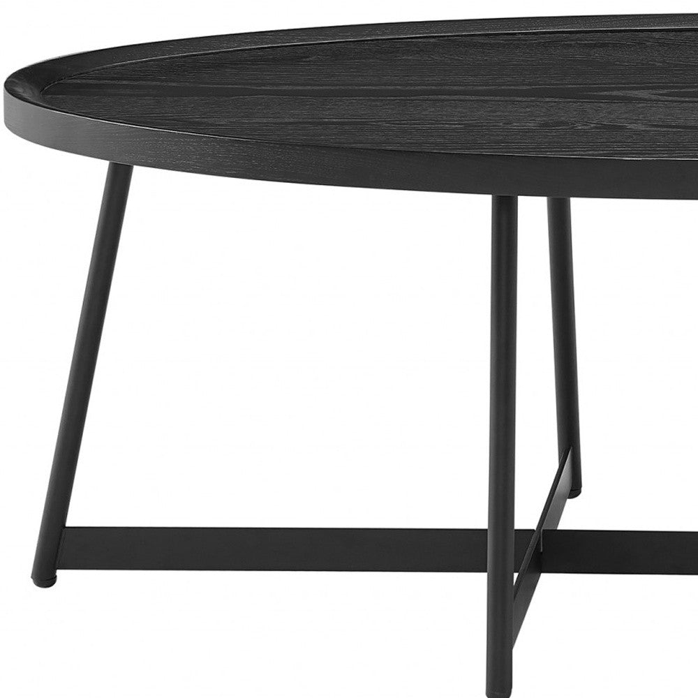 47" Black Wood And Metal Oval Frame Coffee Table - Living Room