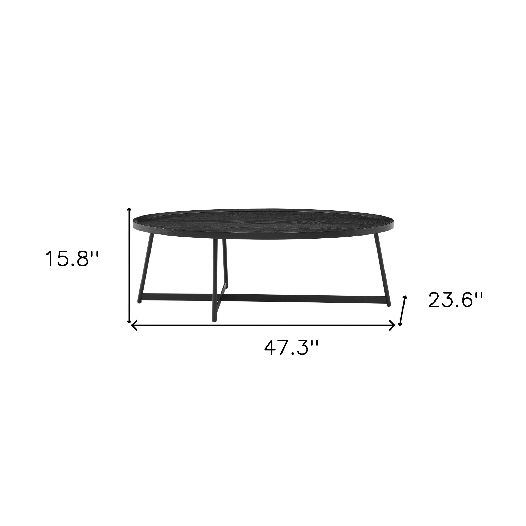 47" Black Wood And Metal Oval Frame Coffee Table - Living Room