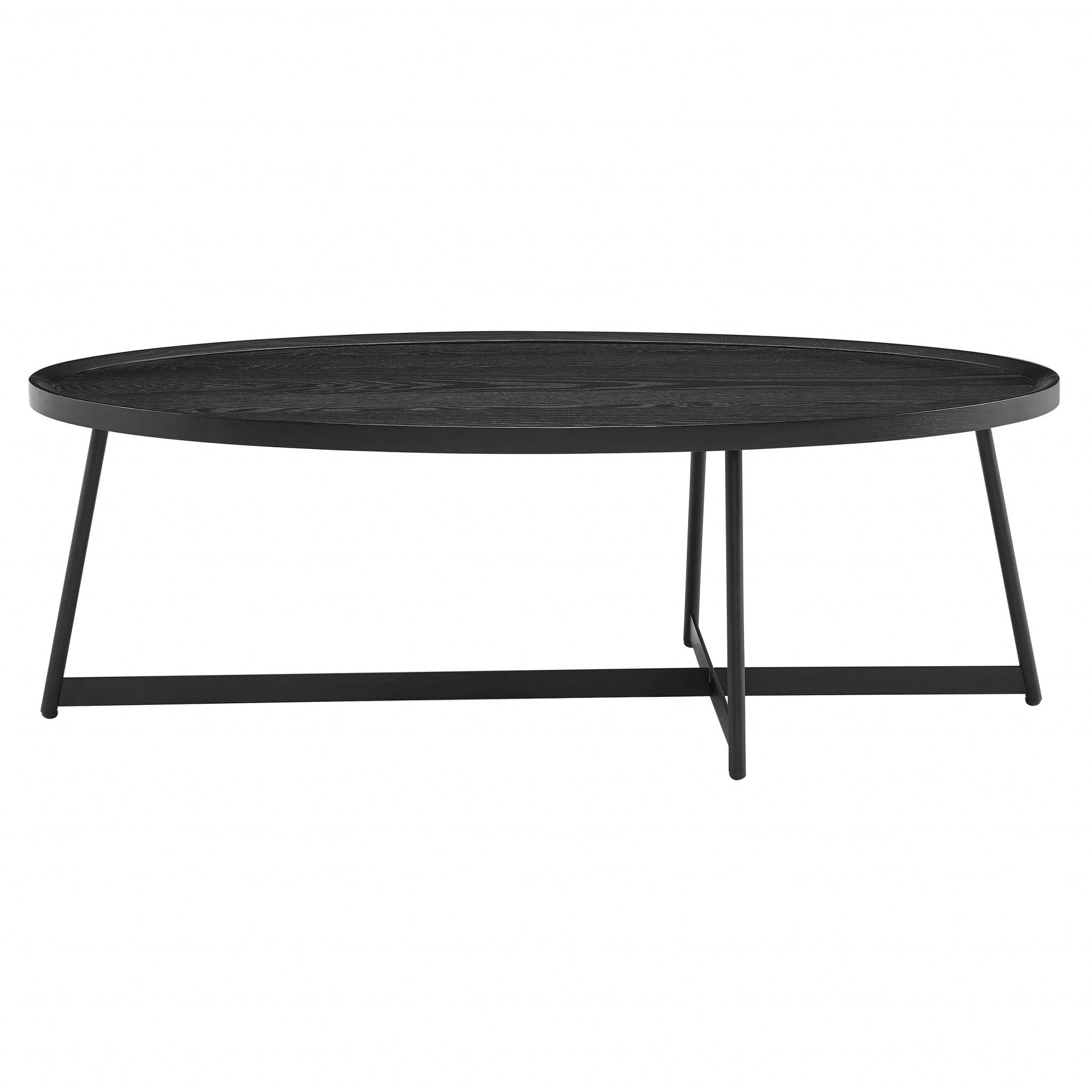 47" Black Wood And Metal Oval Frame Coffee Table - Living Room