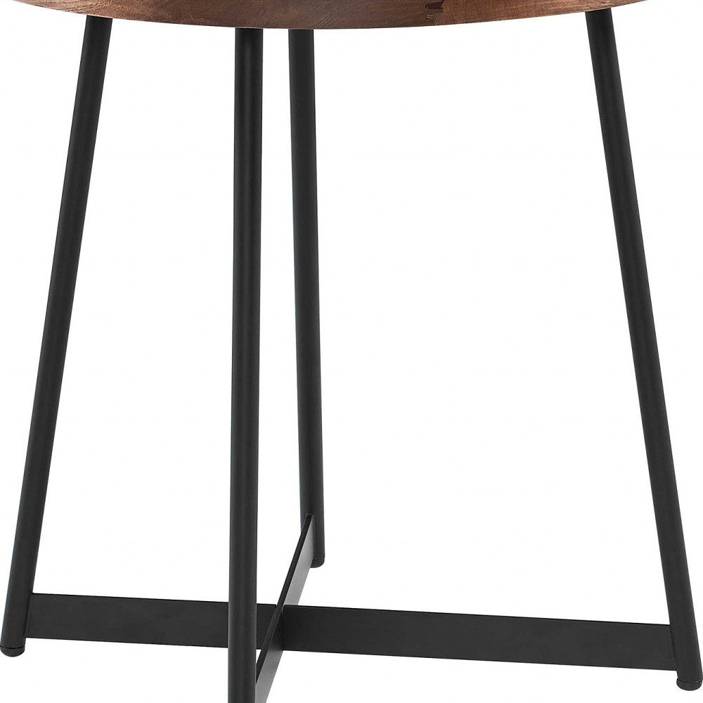 22" Brown and Black Wood and Steel Round Cross Legs End Table - Living Room