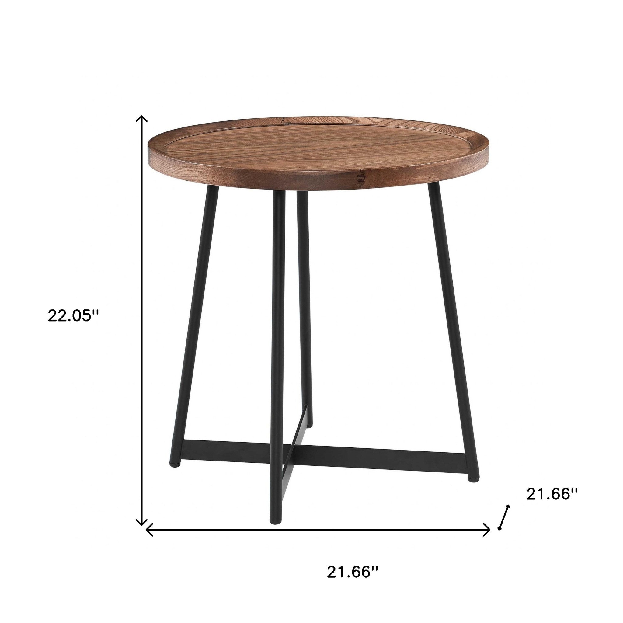 22" Brown and Black Wood and Steel Round Cross Legs End Table - Living Room
