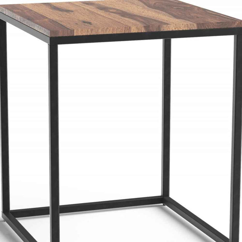 24" Black And Brown Solid Wood And Iron Square End Table