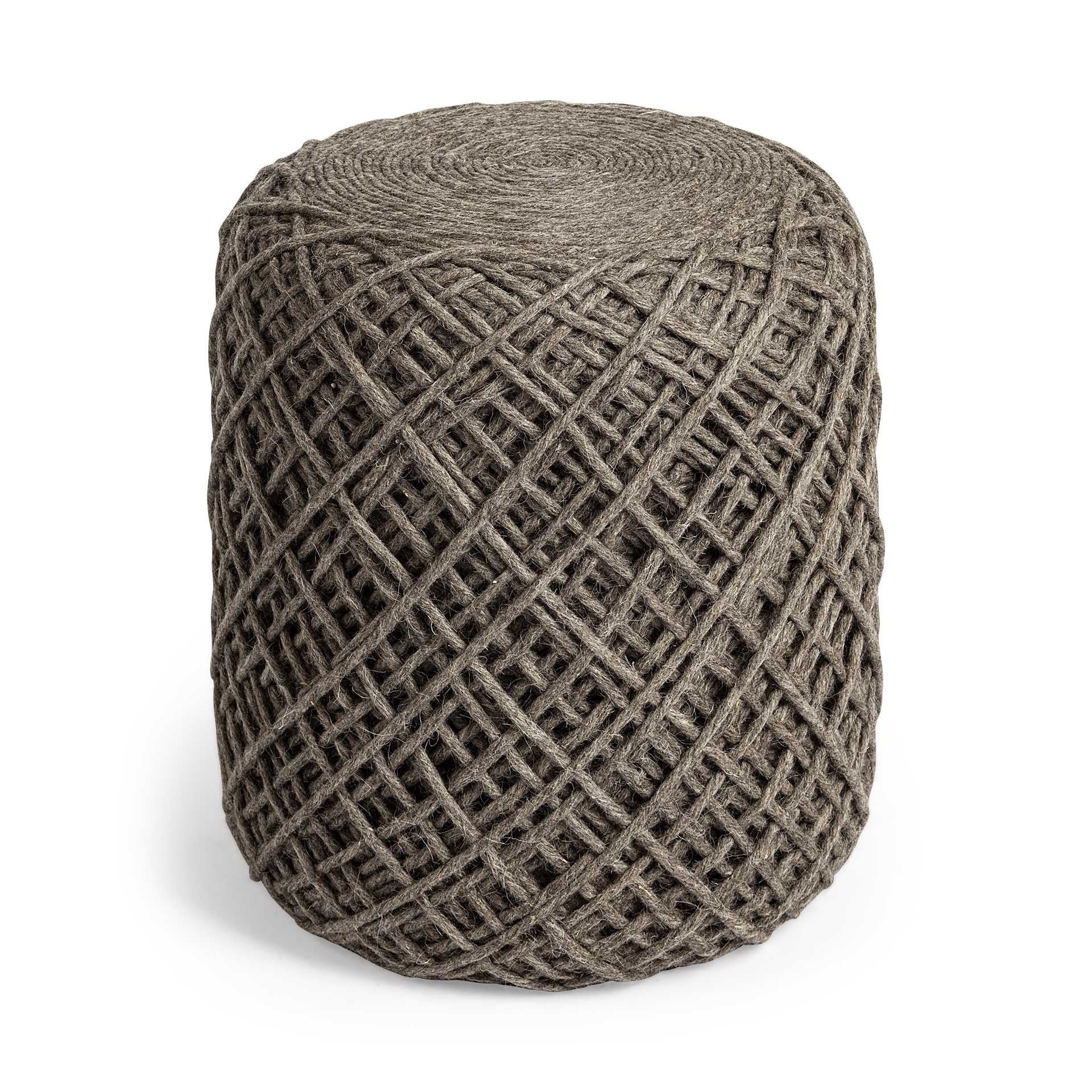 16" Brown Upholstery Cylinder Abstract Pouf Ottoman - Living Room