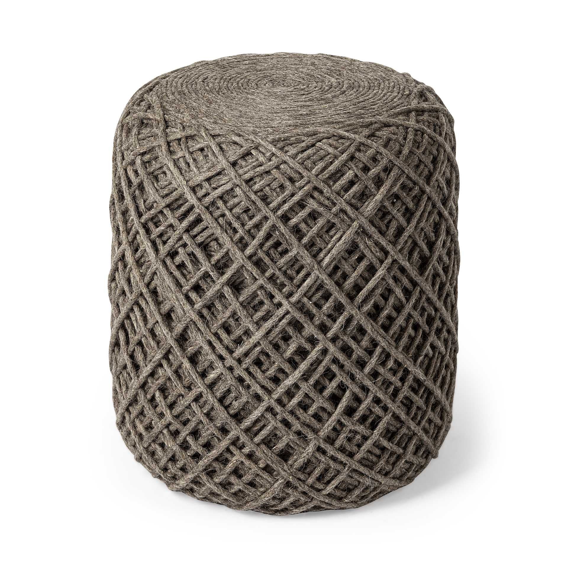 16" Brown Upholstery Cylinder Abstract Pouf Ottoman - Living Room