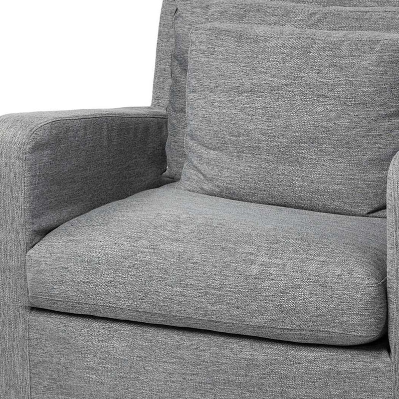 38" Gray and Brown Linen Arm Chair - Living Room