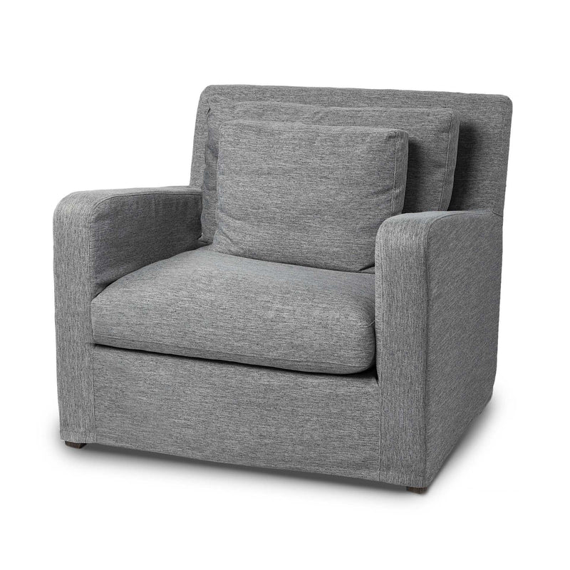 38" Gray and Brown Linen Arm Chair - Living Room