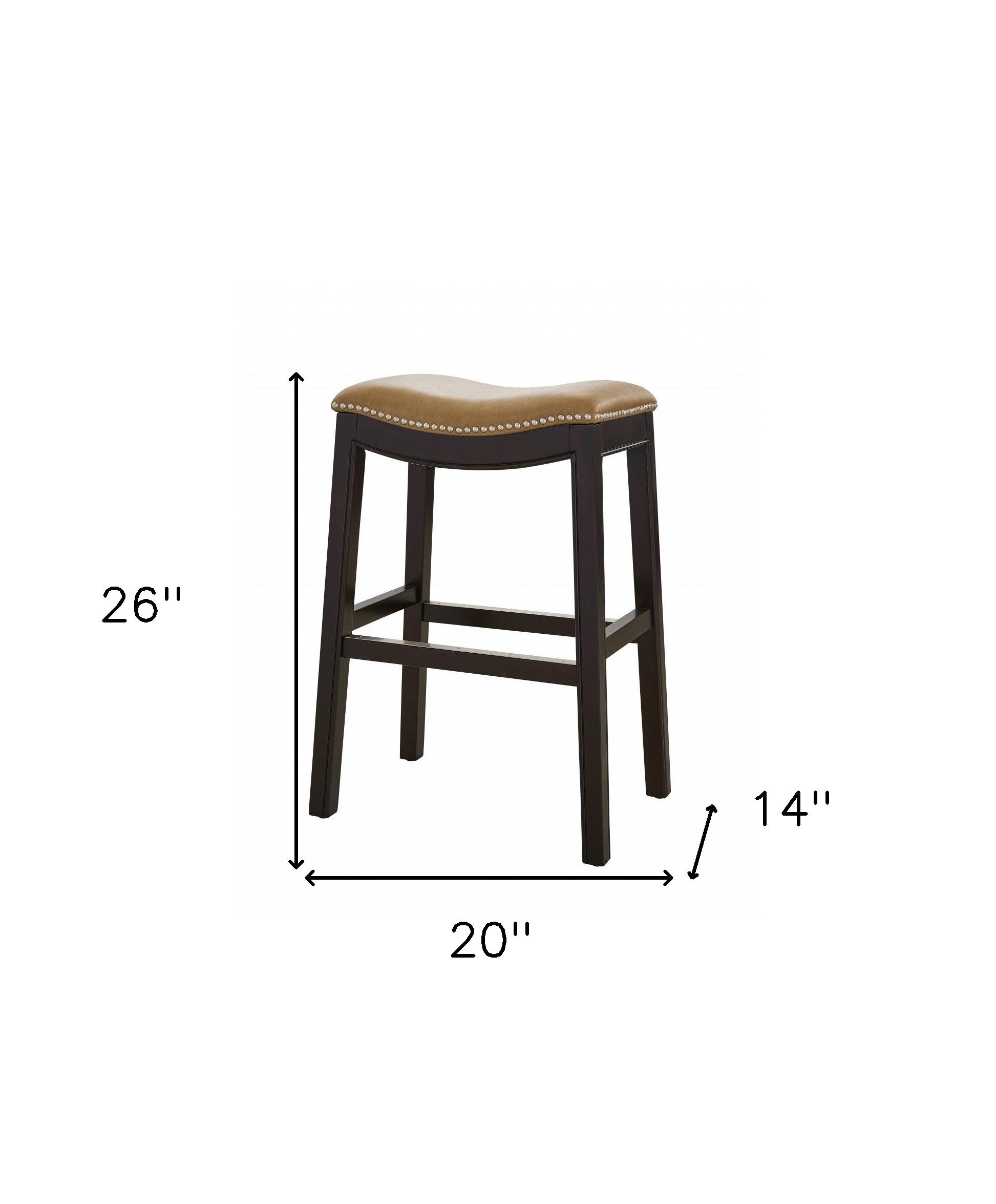 26" Tan And Espresso Solid Wood Backless Bar Height Bar Chair - Living Room